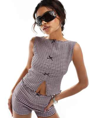 Reclaimed Vintage gingham tank co-ord with bows 