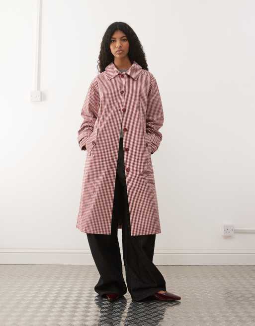 Reclaimed Vintage gingham trench coat in red