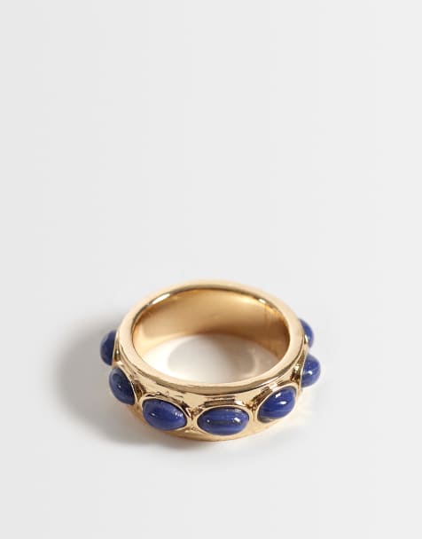 Reclaimed Vintage gold band ring with blue lapis stones - view 1