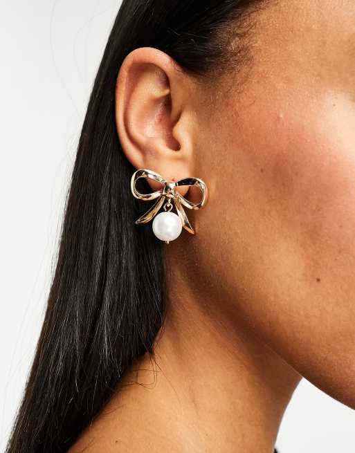 Bow pearl drop sale earrings