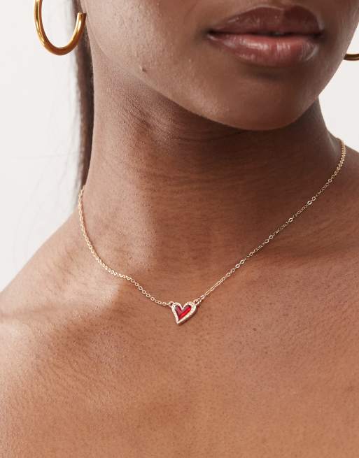 Reclaimed Vintage gold chain necklace with heart pendant in red