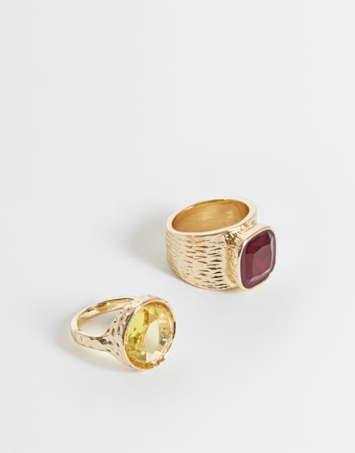 Reclaimed Vintage gold hammered two pack of stone set rings, 1 of 3