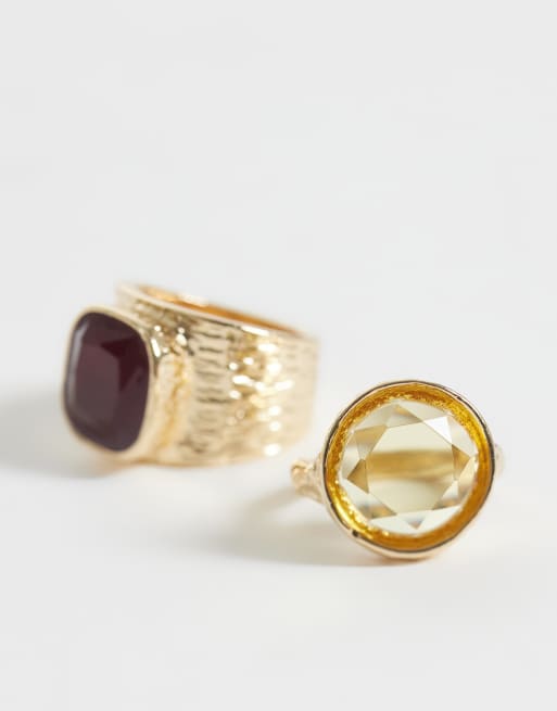 Reclaimed Vintage gold hammered two pack of stone set rings, 3 of 3
