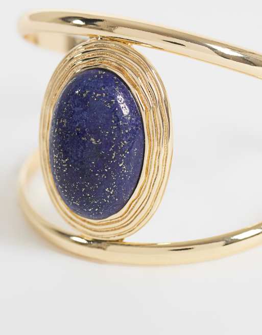 Reclaimed Vintage gold molten cuff with blue lapis stone, 2 of 3