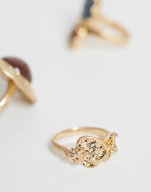 Reclaimed Vintage gold ring three pack with earth tone stones, 3 of 3