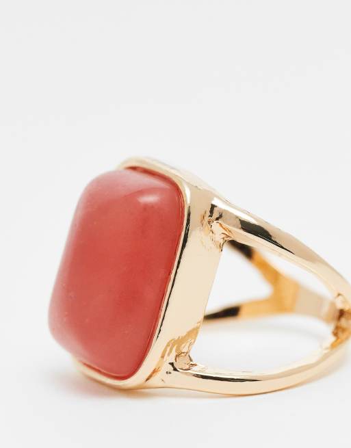 Reclaimed Vintage gold ring with amber faux semi precious stone , 3 of 3