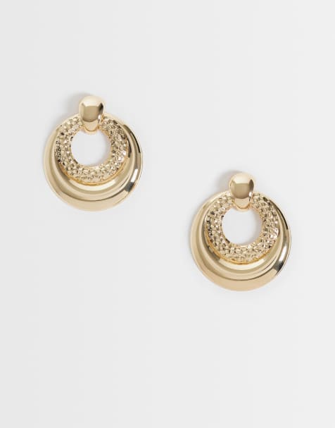 Reclaimed Vintage gold statement door knocker earings - view 1