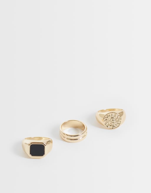 Reclaimed Vintage gold three pack of rings with black stone, 1 of 3