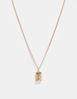 Reclaimed Vintage - Goldfarbene Unisex-Halskette mit Anhänger mit Schachbrettmuster