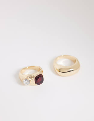 Reclaimed Vintage - Goldfarbener Unisex-Ring im Wickeldesign mit Schmuckstein in geschmolzener Optik