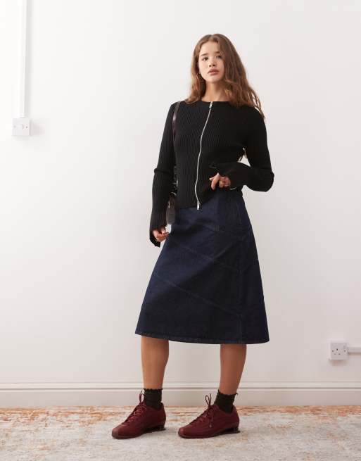Reclaimed Vintage - Gonna al polpaccio di jeans a colonna lavaggio indaco