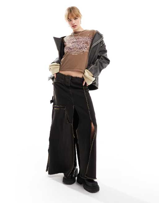 Reclaimed Vintage - Gonna lunga in denim diviso con bordi sfrangiati