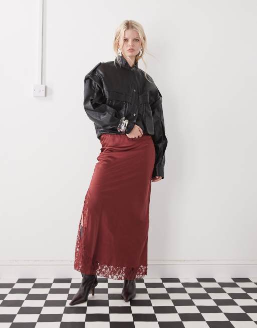 Reclaimed Vintage - Gonna lunga rosso ruggine con inserti in pizzo