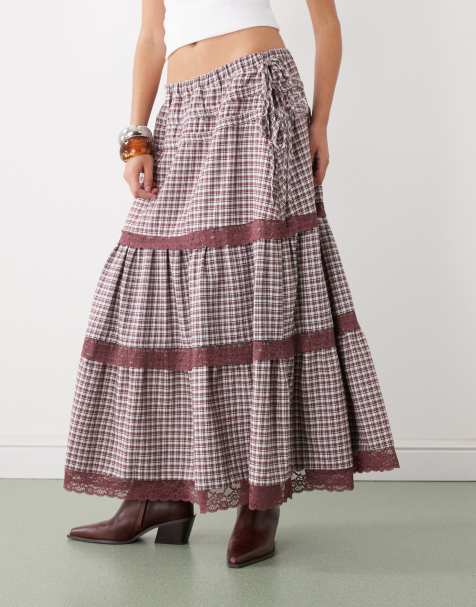 Reclaimed Vintage - Gonna lunga stile western con finiture in pizzo a quadri - view 1