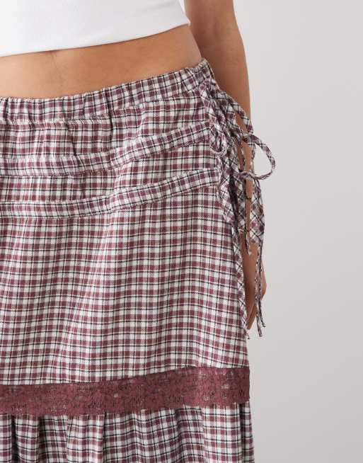 Reclaimed Vintage - Gonna lunga stile western con finiture in pizzo a quadri, 4 di 5