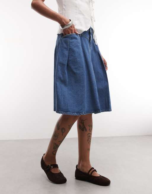Reclaimed Vintage gonna midi in denim plissettata indaco, 4 di 5