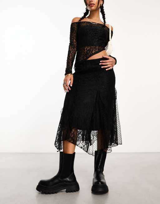 Reclaimed Vintage - Gonna midi in pizzo con volant