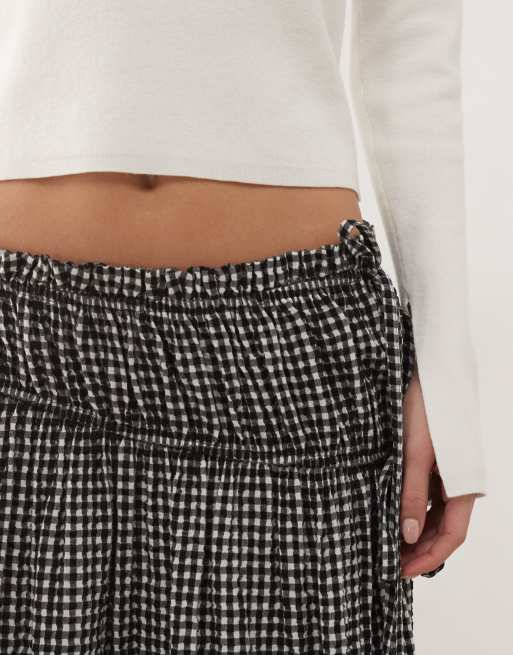 Reclaimed Vintage - Gonna midi nera a quadri con fiocchi, 5 di 5