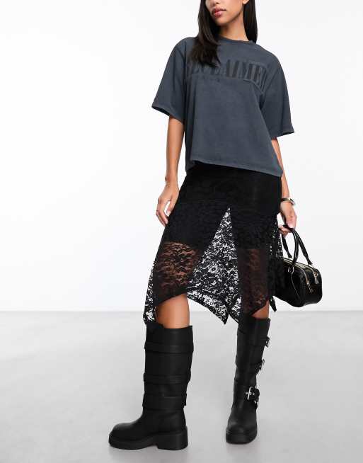 Reclaimed Vintage - Gonna nera in pizzo con spacco