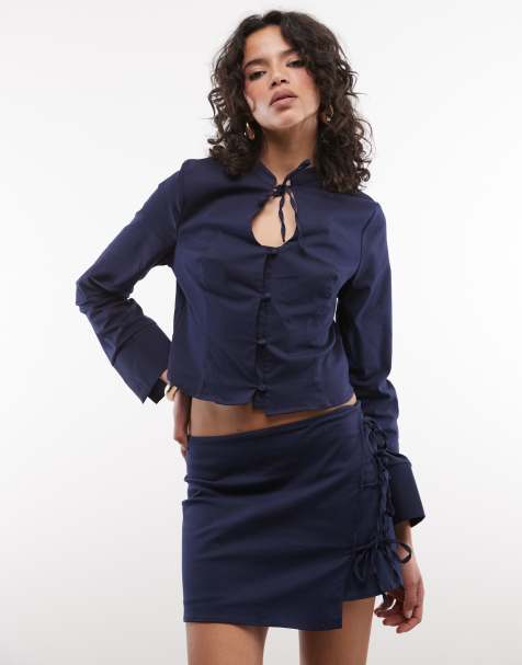 Reclaimed Vintage - Gonna pantalone blu navy con laccetti in coordinato - view 1