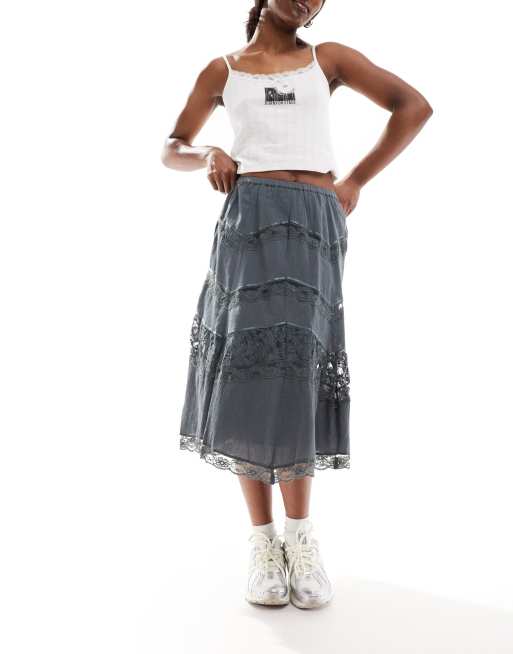 Reclaimed Vintage - Gonna stile western con inserti in pizzo