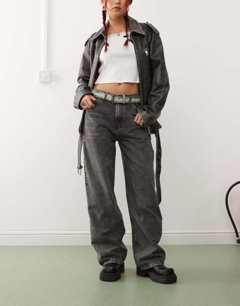 Reclaimed Vintage - Grå forvaskede lavtaljede løse jeans - view 1