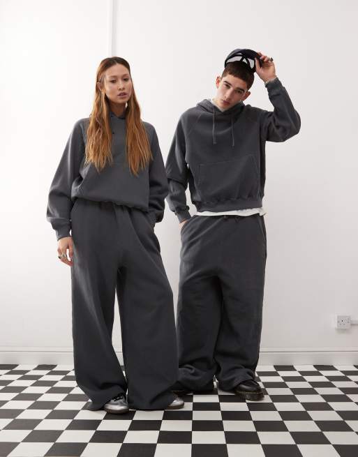 Reclaimed Vintage – Grafitowa bluza dresowa unisex o fasonie oversize, część zestawu