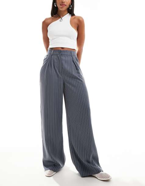 Reclaimed Vintage wide leg smart trouser in charcoal pinstripe