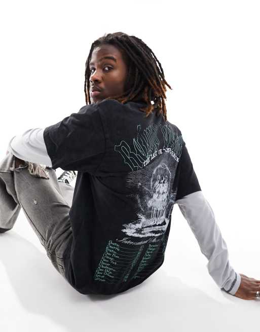 Reclaimed Vintage – Grafitowy dwuwarstwowy T-shirt z nadrukiem