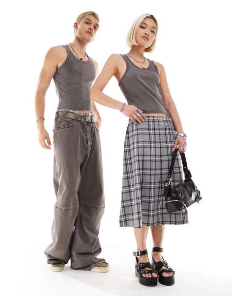 Reclaimed Vintage – Grafitowy prążkowany podkoszulek unisex z efektem sprania - view 1