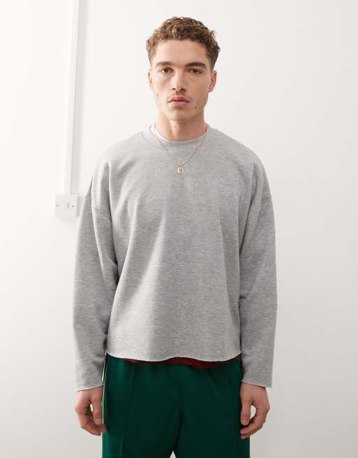 Reclaimed Vintage - Gråmeleret og cropped sweatshirt med løkker på bagsiden