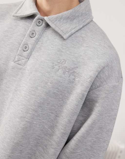 Reclaimed Vintage - Gråmeleret rugby-sweatshirt med polokrave, 3 af 4