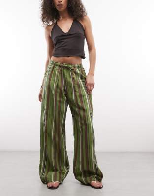 Reclaimed Vintage Green Stripe Linen Blend Pj Pants