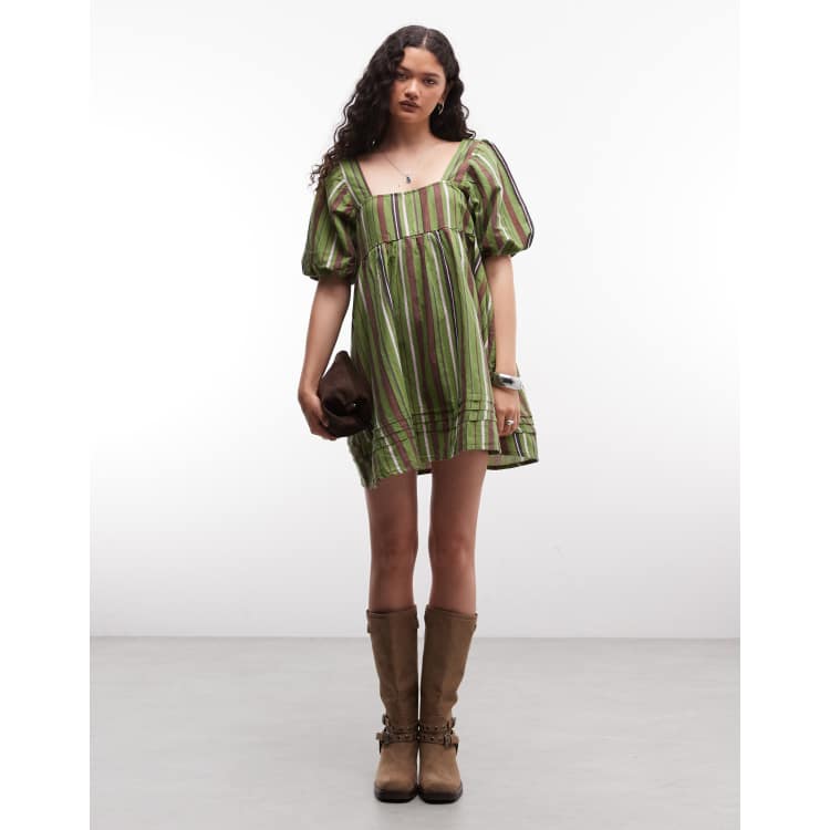 Reclaimed Vintage green stripe linen blend smock dress | ASOS