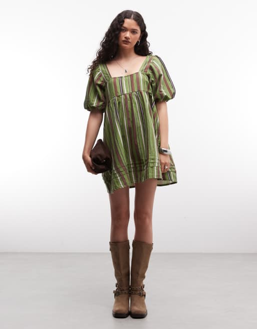 Reclaimed Vintage green stripe linen blend smock dress