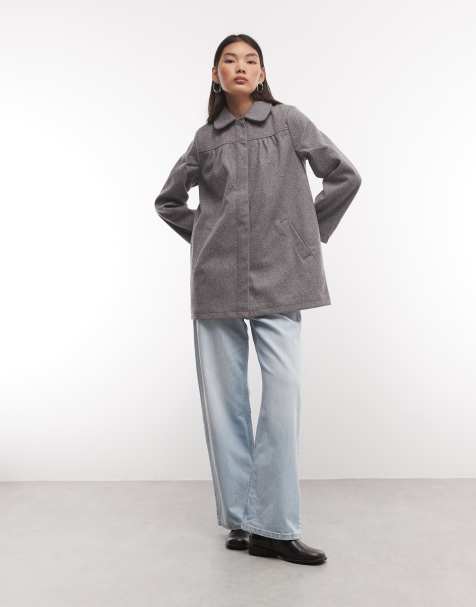 Reclaimed Vintage grey pinstripe femme peter pan collar midi mac jacket - view 1