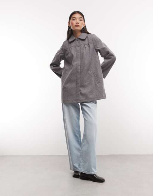 Reclaimed Vintage grey pinstripe femme peter pan collar midi mac jacket, 1 of 4