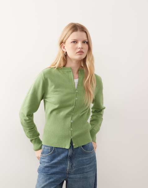 Reclaimed Vintage - Grøn tætsiddende cardigan i kompakt strik - view 1