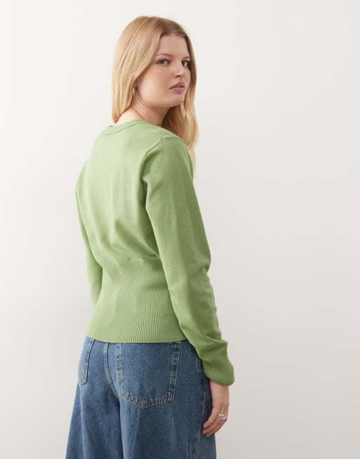 Reclaimed Vintage - Grøn tætsiddende cardigan i kompakt strik, 4 af 4