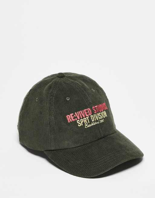Reclaimed Vintage - Grøn unisex kasket i fløjl og branding