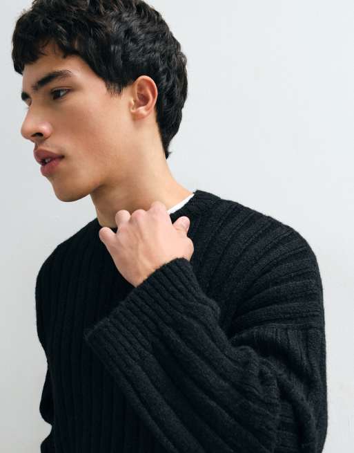 Reclaimed Vintage grober Strickpullover mit Wolle in Schwarz, 2 von 5
