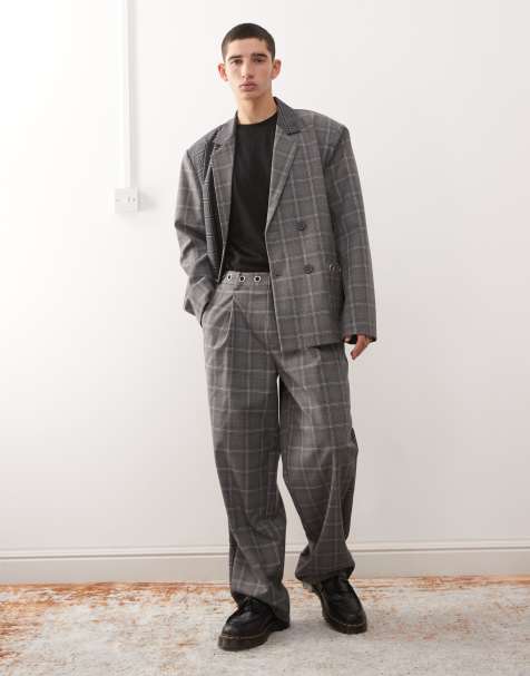 Reclaimed Vintage grommet detailing baggy fit pants in gray spliced plaid - part of a set - view 1