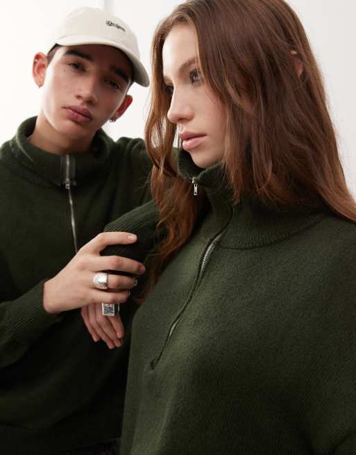 Reclaimed Vintage – Grön tröja i unisex-modell med kort dragkedja, 2 av 4