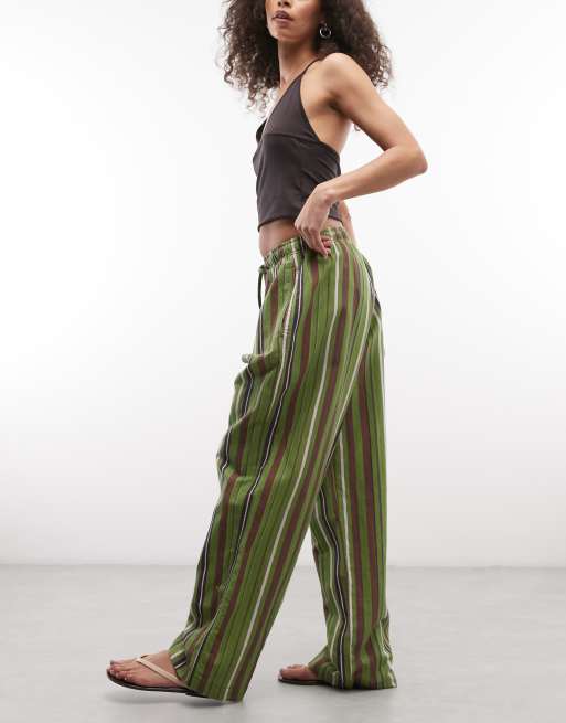 Reclaimed Vintage – Grönrandiga pyjamasbyxor i linnemix, 2 av 5