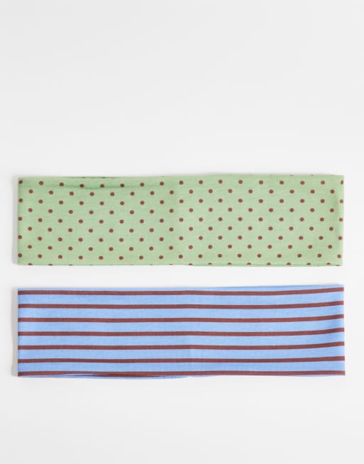 Reclaimed Vintage – Grönt och brunt, prickigt hårband, 2-pack