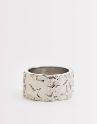 Reclaimed Vintage - Grosse bague unisexe avec motif étoile - Argenté