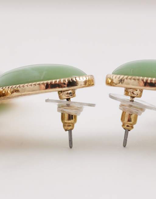  Reclaimed Vintage - Grote statement oorbellen met groene imitatie siersteentjes, 4 van 4