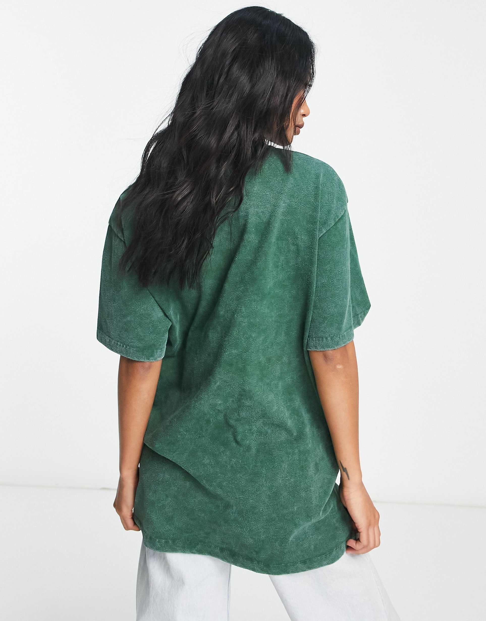Reclaimed Vintage grunge eagle print t-shirt in washed green view 3