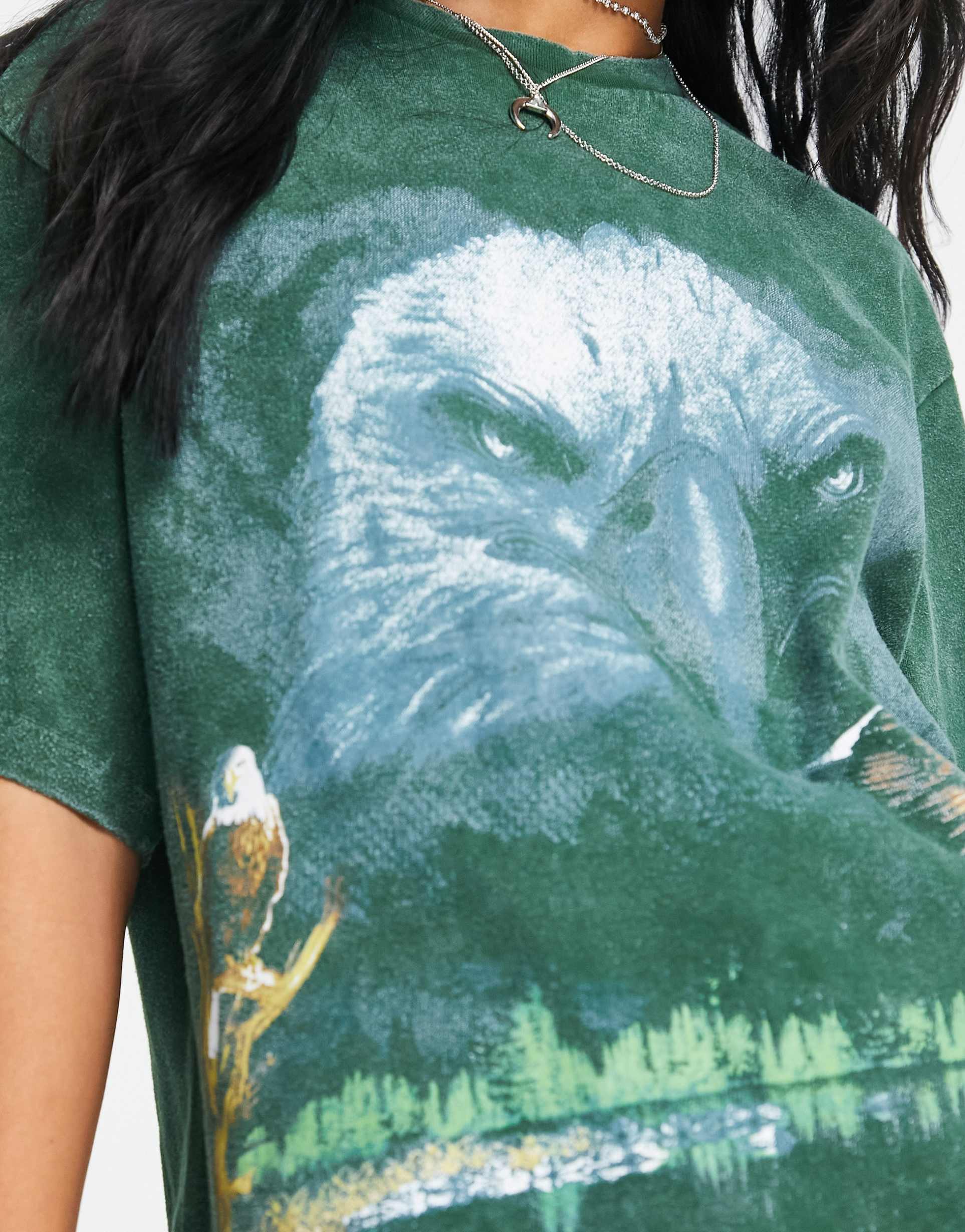 Reclaimed Vintage grunge eagle print t-shirt in washed green view 4