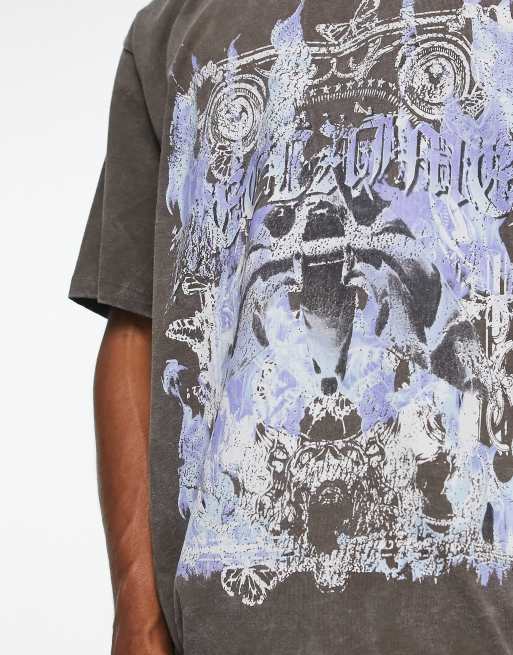 Reclaimed Vintage grunge flame print t shirt in gray
